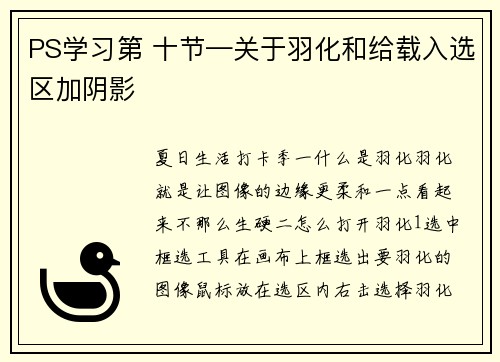 PS学习第 十节—关于羽化和给载入选区加阴影