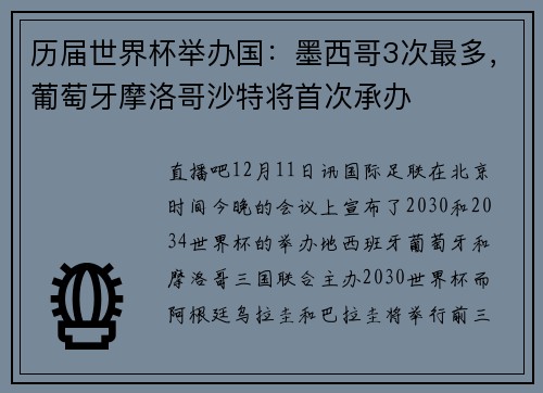 历届世界杯举办国:墨西哥3次最多,葡萄牙摩洛哥沙特将首次承办