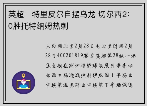 英超—特里皮尔自摆乌龙 切尔西2：0胜托特纳姆热刺